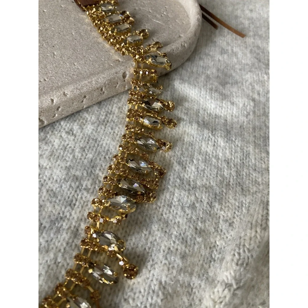 Gold Tone Rhinestone Fringe Belt Tie Boho Statement Bling Glam Festival y2K